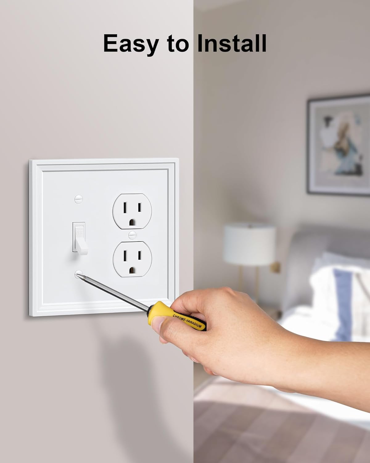 2-Pack Combo Toggle/Duplex Light Switch Cover Plate, Pure White Wall Outlet Cover Plate, Natural Bamboo Fiber Decorative Wall Receptacle Cover for Electrical Outlets, Light Switch