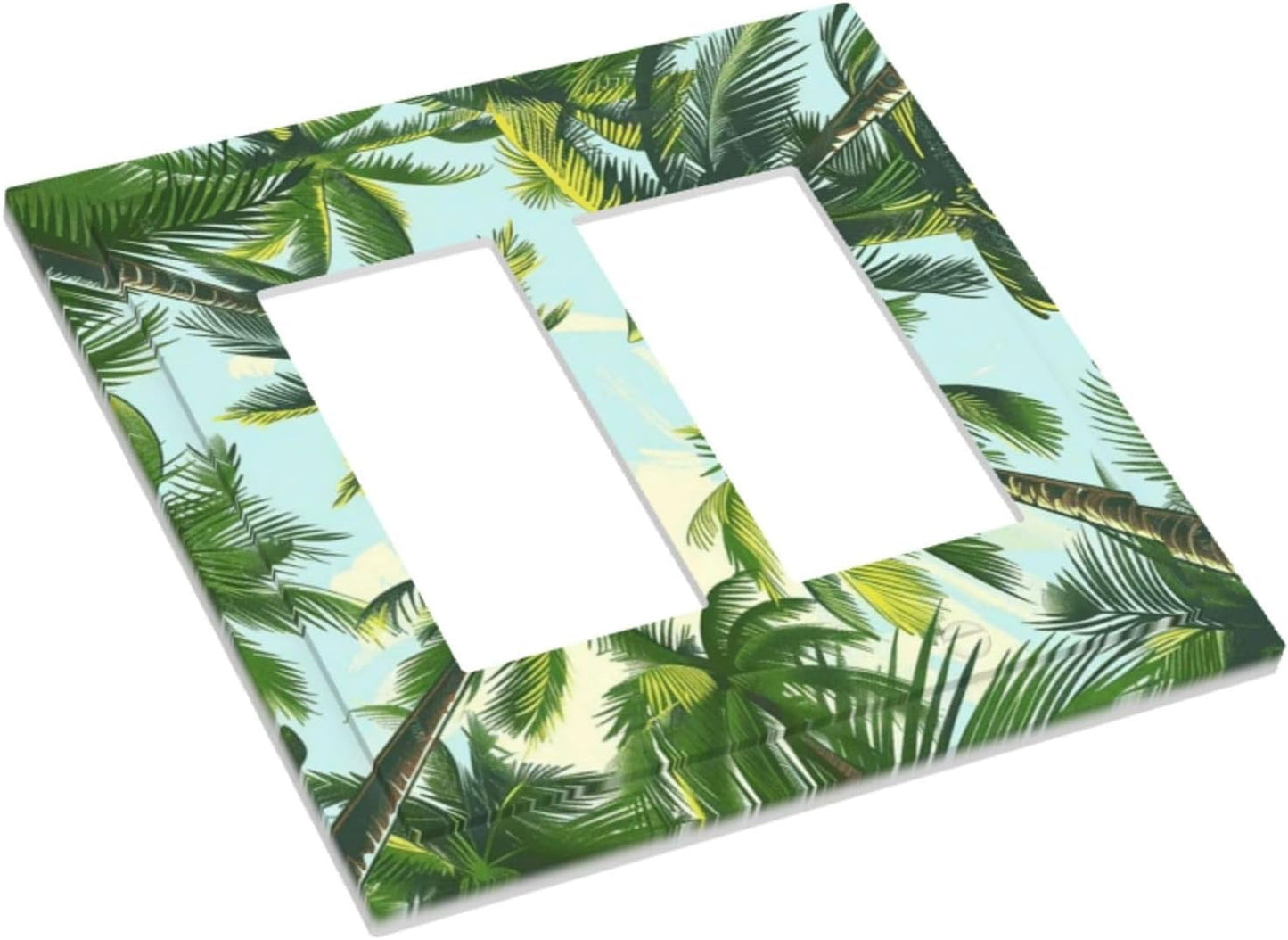 Summer Sky Coconut Palms Trees Green Plants Leaf Decorative Outlet Covers 2 Gang Double GFCI Rocker Electrical Wall Panels Light Switch Cover Plate for Bed Room Living Room Decor