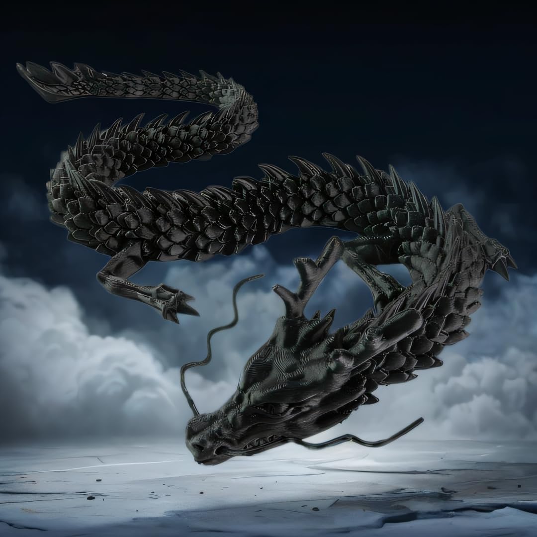 3D Printed Dragon - Articulated and Posable Toy for Car Decoration - Strikingly Realistic Dragon crystal Figure gifts (Black)