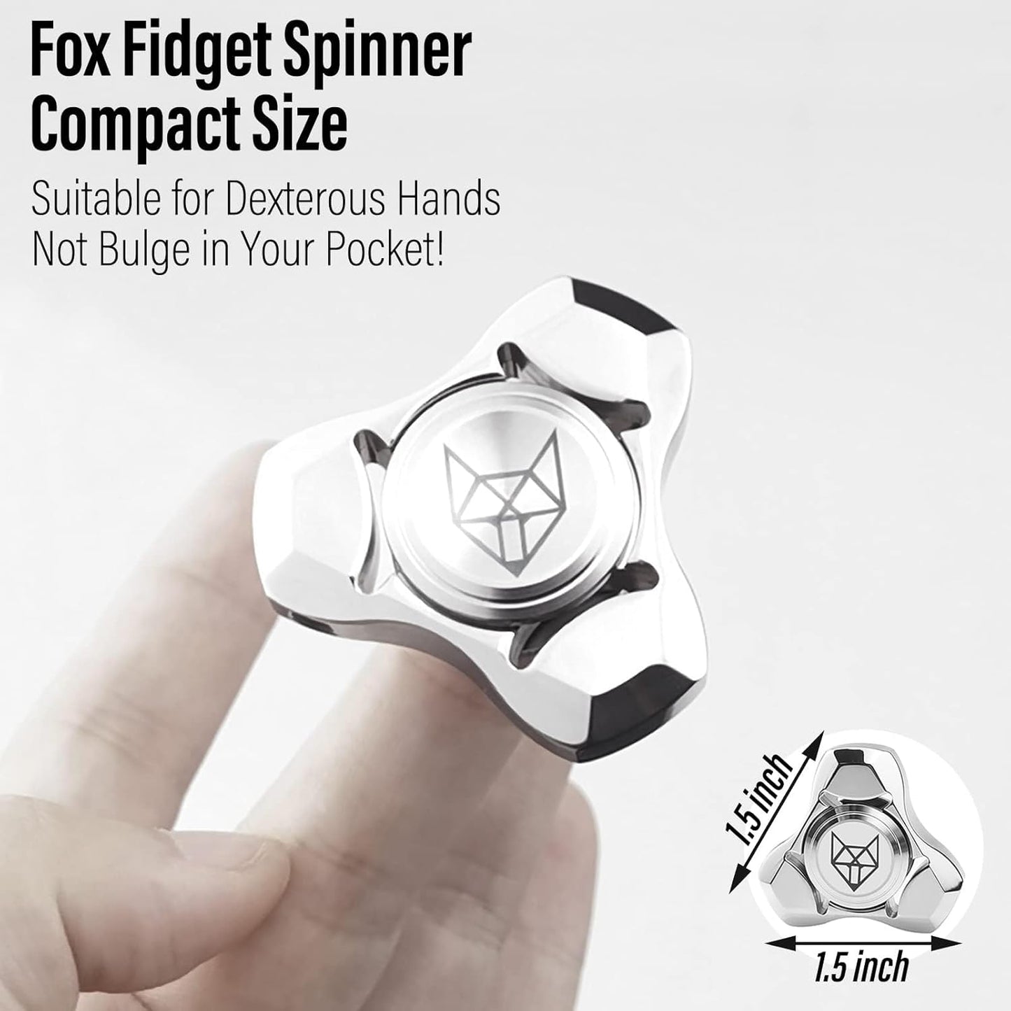 FREELOVE Metal Fidget Spinner for Adults, Stainless Steel Heavy Spinning Toys, Small Mini Fox Hand Gyro, Bearing Premium Long High Spin Fidget Block, Silver