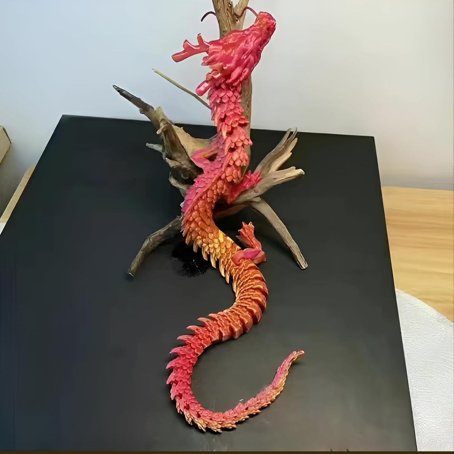 3D Printed Dragon Fidget Toy, 18in Surprise Mystery Dragon, Crystal Dragon Fidget Toy, Articulated Pye Dragon Fish/Display Cabinet/Home/Office Desktop Decor(Red Gold)