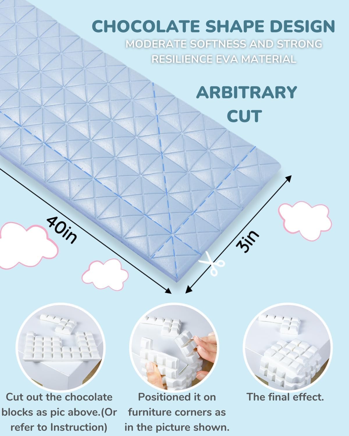 Baby Proofing Corners and Edges Guards Protectors Foam 3M Pre-Taped Bumper Furniture Covers Child Safety Protector for Table, Stair, Cabinet, Desk, 6.6ft (Blue)