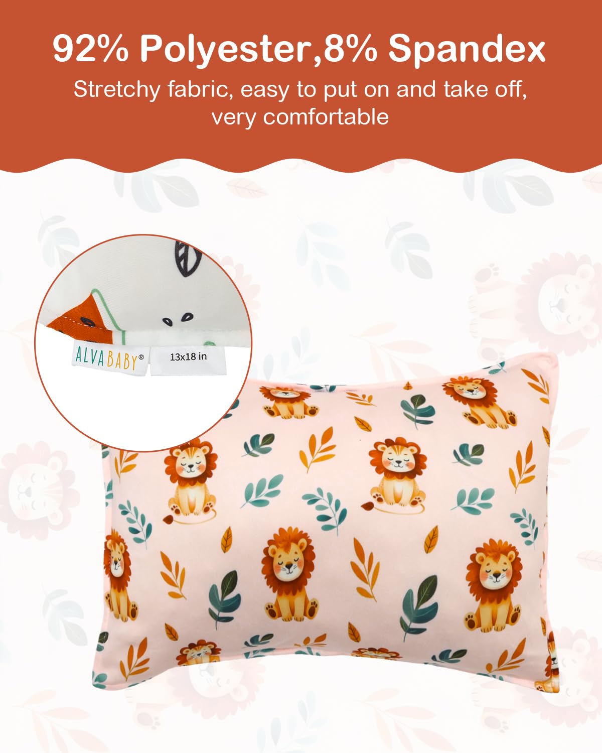 ALVABABY Toddler Pillowcases Stretchy Soft Kids Pillow Cover 2 Pack Fit 13"x 18" or 12"x16" Envelope for Girl Boy Sleepy Travel 2TPE30A