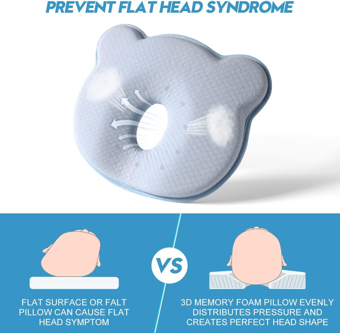 Memory Foam Travel Pillow,Portable Cute Cartoon Bear Soft and Cozy Pillow (Blue)