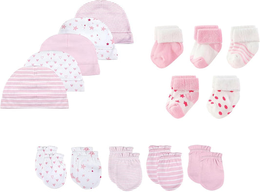 15 Pack Unisex New Born Boy Girls Hats Mittens Socks Sets Cotton Soft Infant Accessory 0-6 Months Baby Essentials