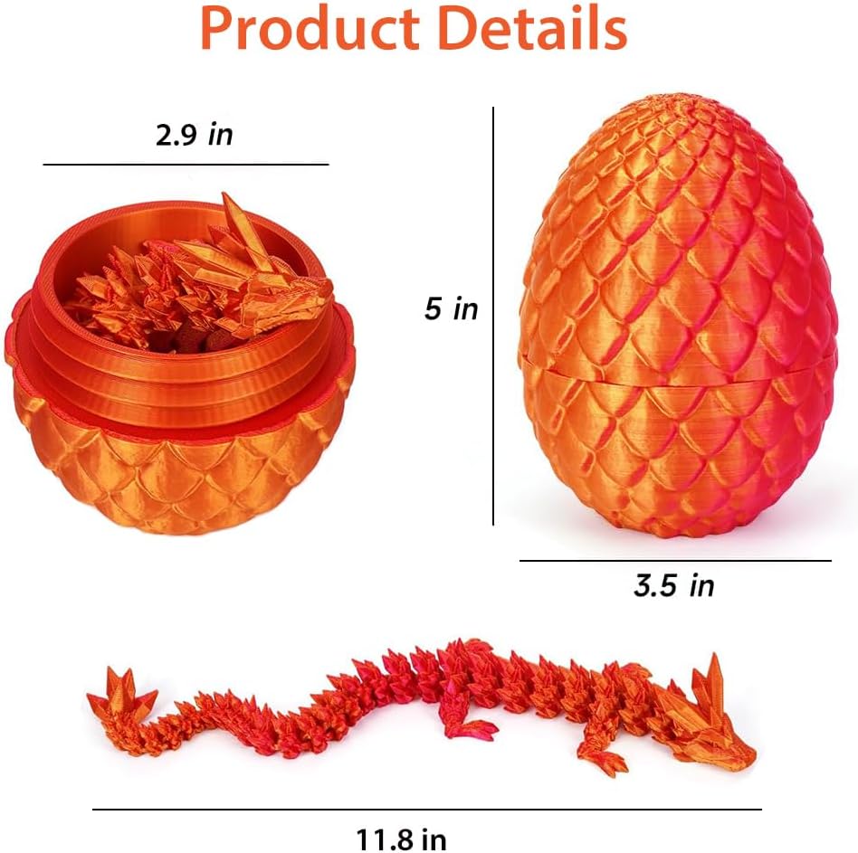 Crystal Dragon Egg Fidget Toy - 3D Dragon Eggs with Dragon Inside Fidget, 3D Printed Dragon Egg Fidget for Gifts, Home Office Decor Executive Desk Toy, Laser Red