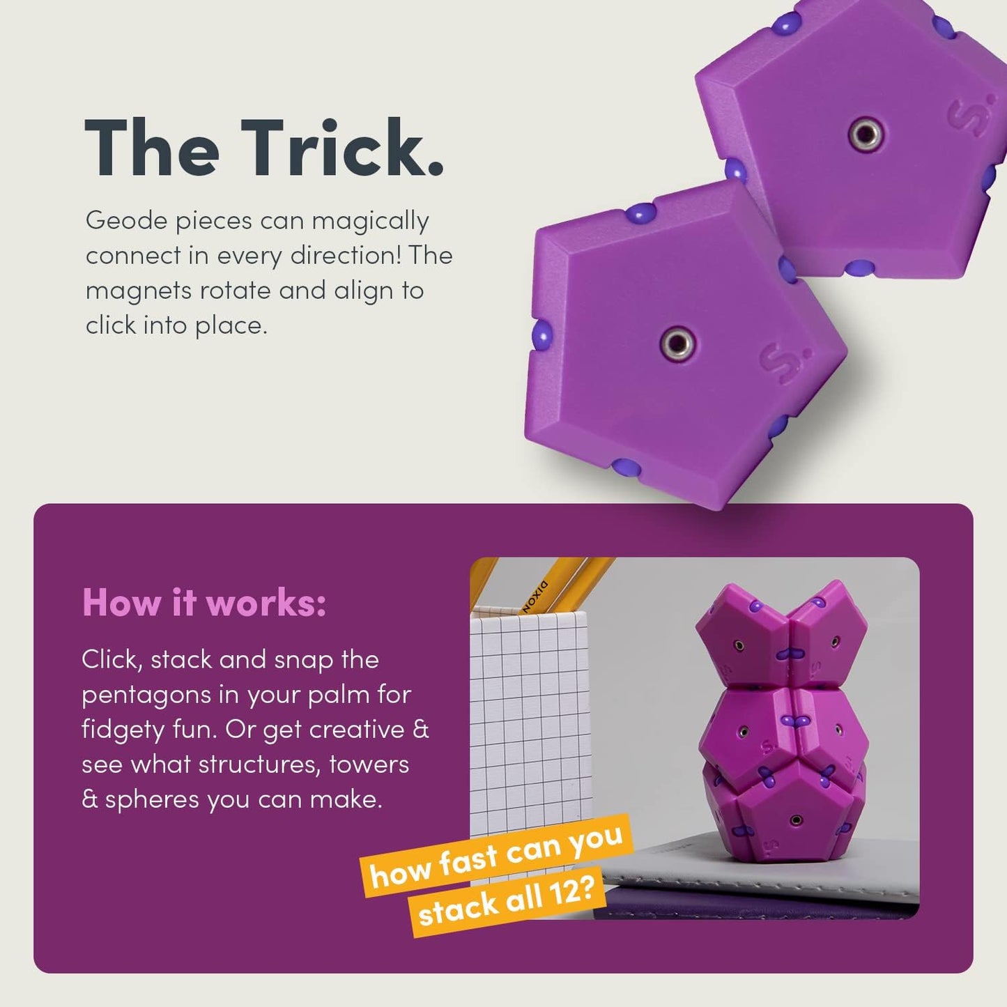 Speks Geode Matte Pentagons Magnetic Fidget Toy for Adults | Quiet Sensory Toy for Stress Relief & Anxiety, Office Desk ADHD Tool, Stocking Stuffer & Top Gadget Gift Idea | Razzle, 12-Piece Set