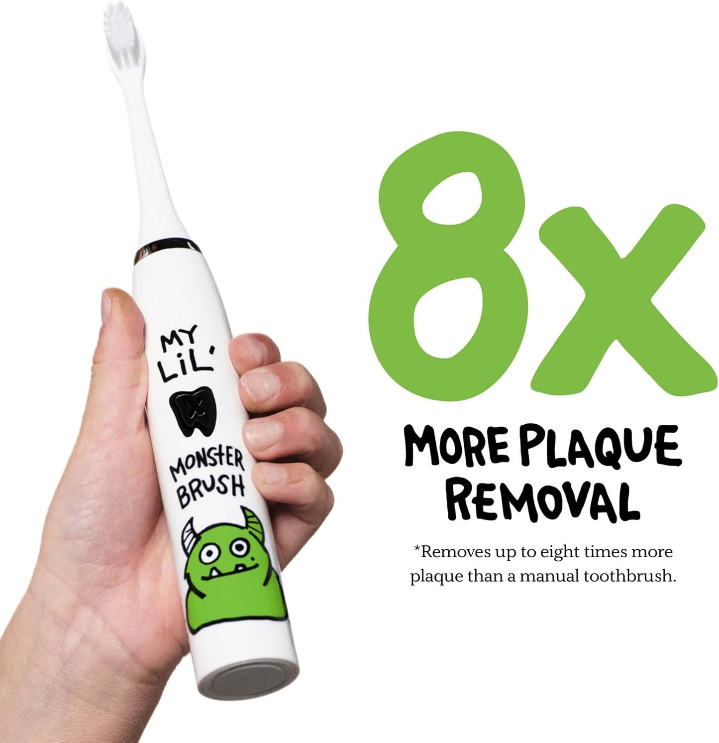 Kids Electric Toothbrush - Rechargeable Vibrating Toothbrush with Timer, Includes 6 Replacement Heads, Gently Cleans Teeth, for Girls and Boys, Kids & Toddlers Age 2+, Monster