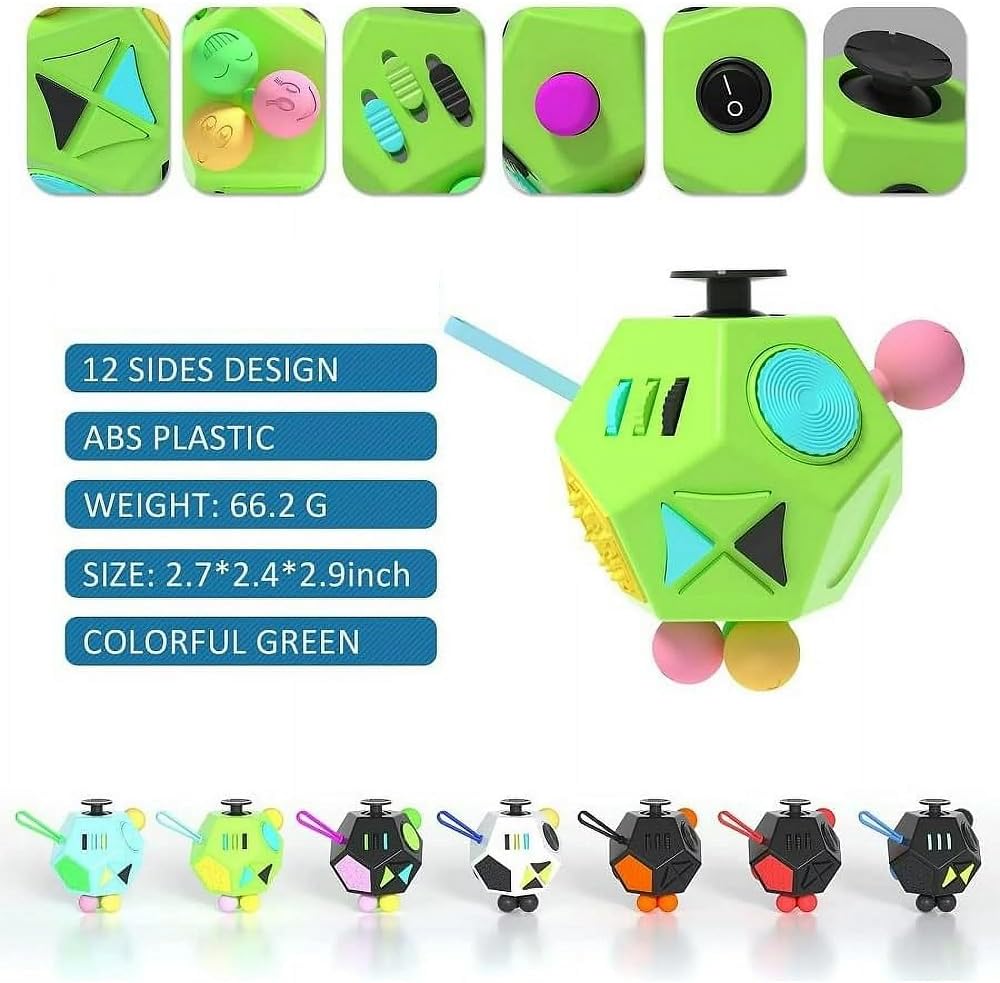 Fidget Dodecagon –12-Side Fidget Toys Cube Relieves Stress and Anxiety Anti depression cube for Children and Adults with Autism(B1 Green)
