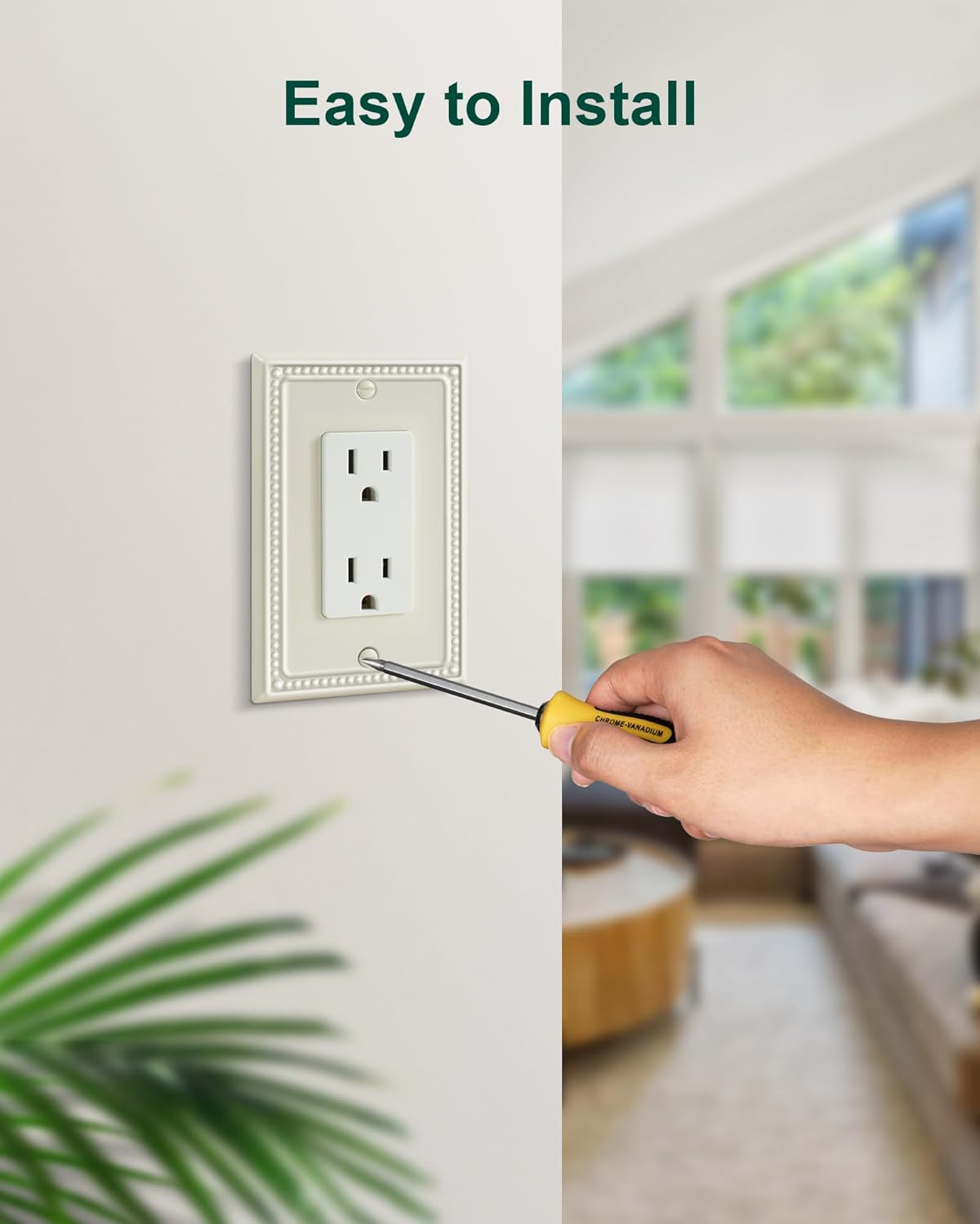 4-Pack Decorator Outlet Cover Plate, Decorative Switch Plates and Outlet Covers, Light Almond Metal Wall Plates for Electrical Outlets, Receptacle, GFCI Outlet, Dimmer Switch