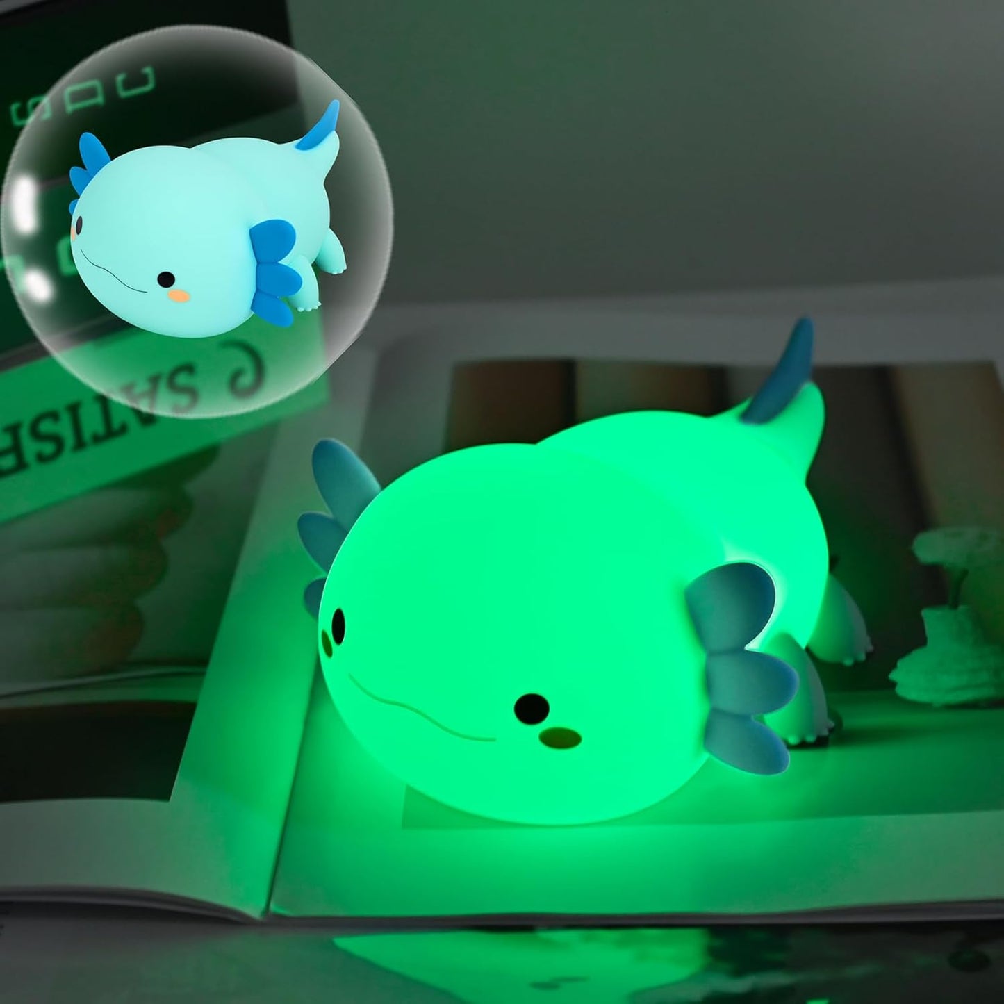 HAPPYBAG Axolotl Night Light,Cute Axolotl lamp Gifts for Kids,Dimmable Silicone Animal Nursery Night Light,Kawaii Rechargeable Bedside Touch Lamp,Baby Room Decor Axolotl Light