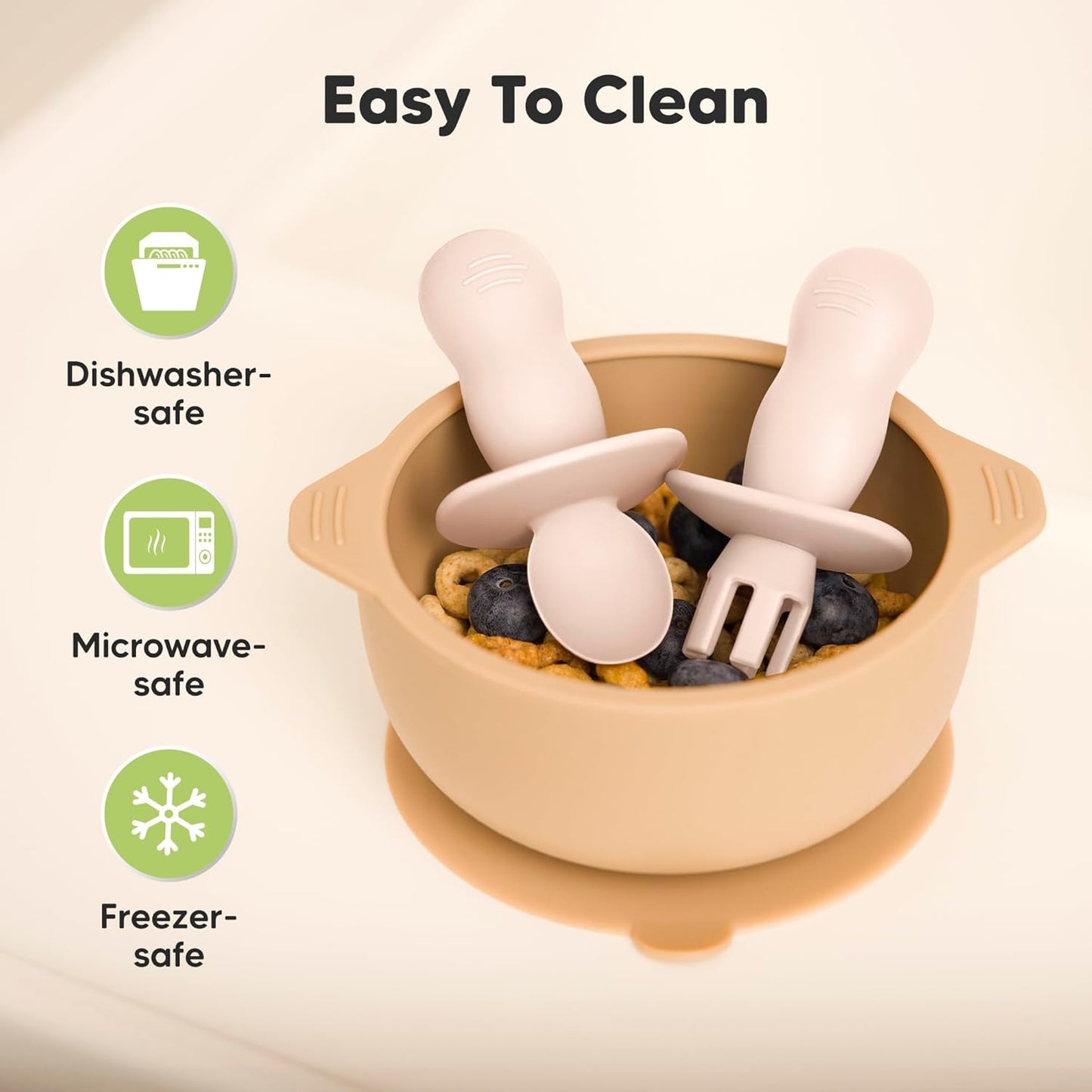 KeaBabies 4-Pack Silicone Baby Spoons and Forks Set - Baby Led Weaning Utensils 6-12 Months, Self Feeding Toddler Spoon & Fork for Training, Teething, Easy to Hold, BPA-Free Silicone (Roseate)