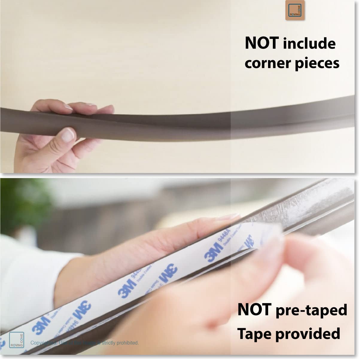 Roving Cove HeftyFit Edge Protector for Baby Proofing (6ft Large Edge Only), Heavy-Duty Soft Rubber Foam Furniture Edge Bumper Guards, Desk Edge Cushion, Wall Corner Covers, 3M Adhesive, Onyx Black