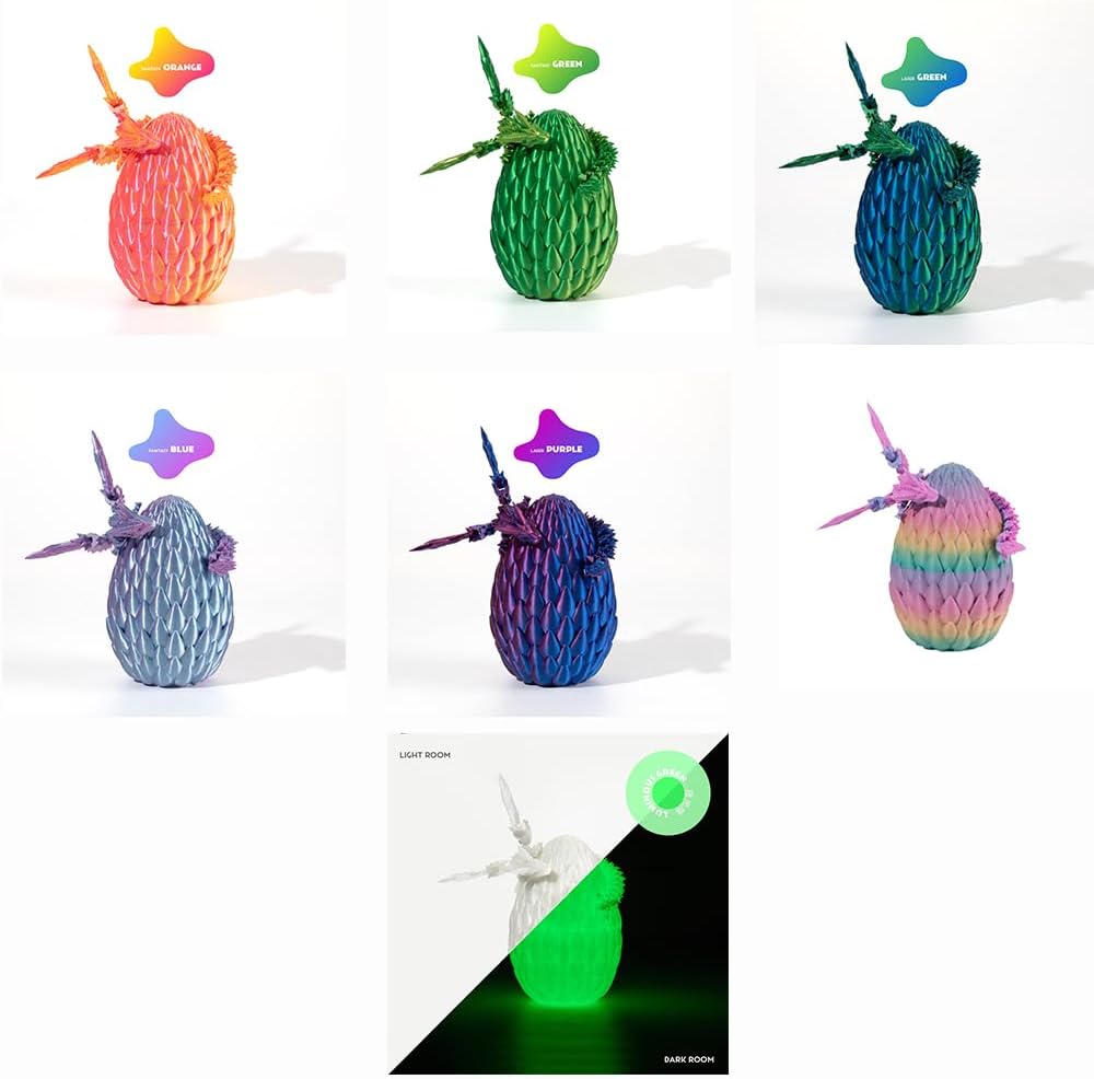 GerRit 3D Printed Dragon，Crystal Dragon，3D Printed Stuff，Dragon Fidget Toy，3D Dragon Eggs with Dragon Inside，Home Office Decoration, Administrative Desk Toys (Rainbow Color)