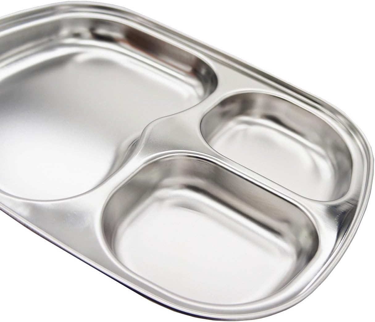 Korean Stainless Steel Divided Plates, Kids Toddlers Babies Tray, BPA Free, Diet Food Control, Camping Dishes, Compact Serving Platter, Dinner Snack, 3 Compartment Plate Silver, Set of 2
