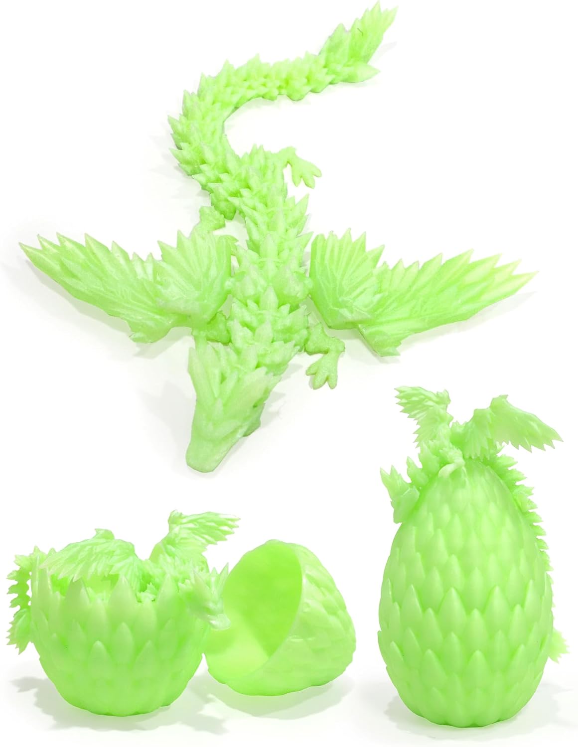 Upgraded 3D Printed Flying Dragon in Egg - Surprise Egg with Flexible Winged Dragon Inside, Mystery Beautiful Fidget Toy, Birthday Gift, Desk Figure Decor (Transparent Green)