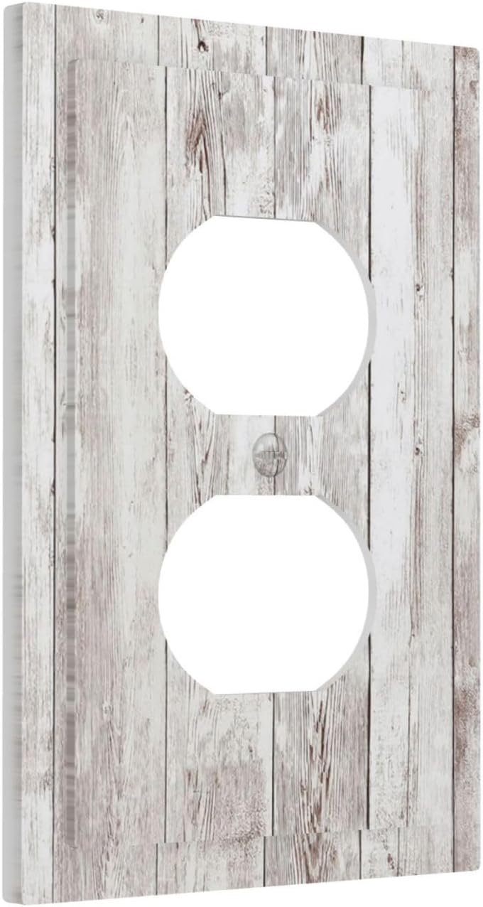 Outlet Covers Rustic Vintage White Wood Grain 1 Gang Duplex Wall Plate Decorative Switch Plates Electrical Receptacle Faceplate Light Switch Cover for Farmhouse Home Decor
