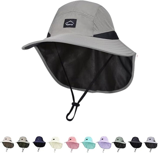 Outdoor Kids Sun Hat with Neck Flap UPF 50+ Quick Dry Beach Hats for Baby Boys Girls Age 2-12 Years Adjustable