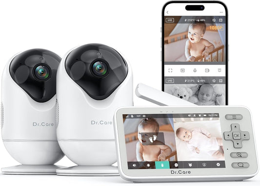 VistaView Lite Smart WiFi Baby Monitor with 2 Cameras- 4” 720P Split Screen & 1080P Camera App Control, Motion Alerts, Night Vision, 3000mAh Battery, 2-Way Talk, Triple Security, 1000ft Range