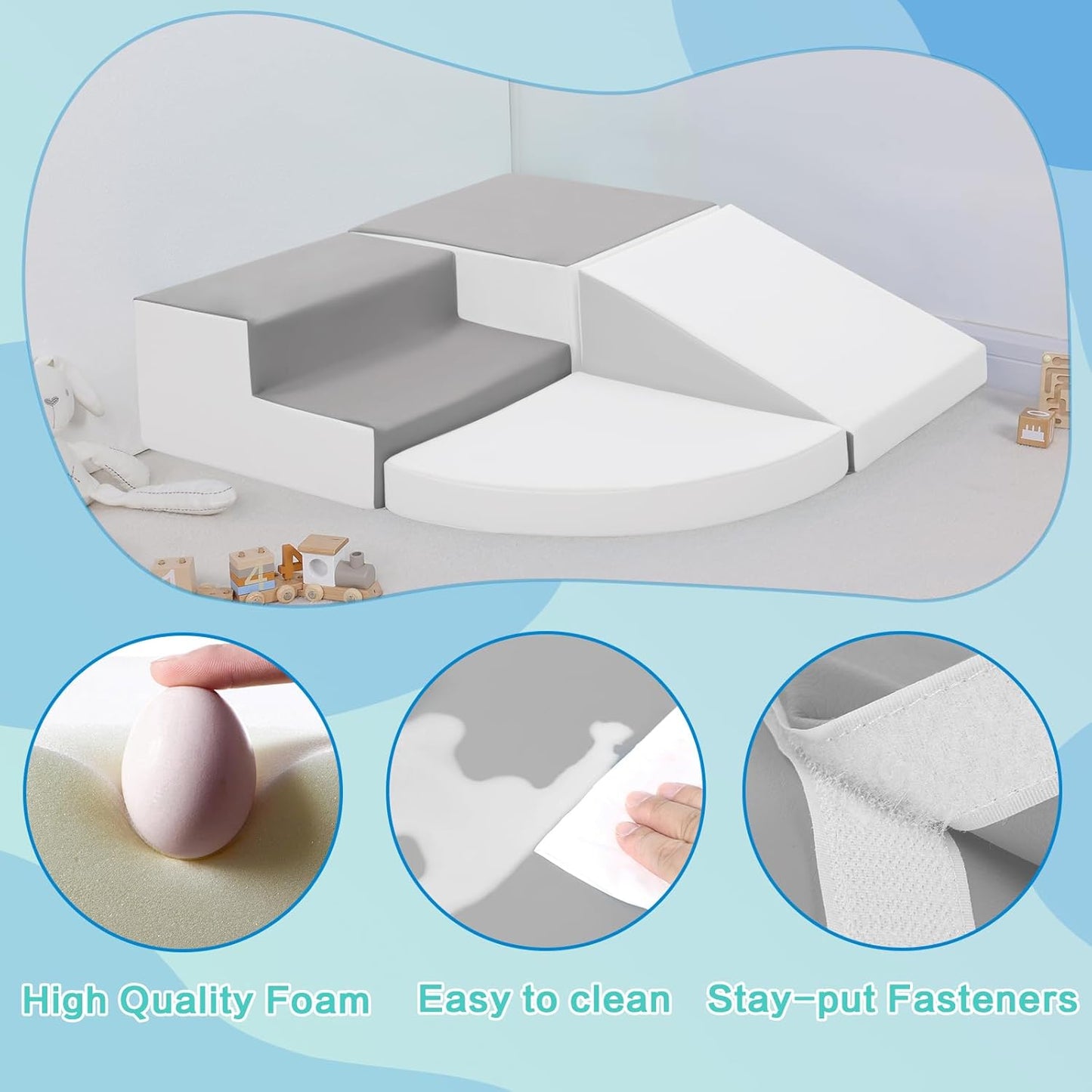 Foam Blocks Climbing for Kids: Toddler Toys for Indoor and Outdoor Fun - Soft PU Leather Play Structure for Crawling and Sliding - Ideal for Playhouse and Play Gym Activities