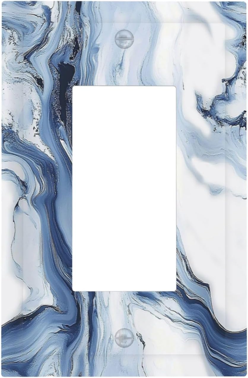 Decorative Outlet Covers White Marble Navy Blue Line Fluid 1 Gang Single Rocker Light Switch Cover Plate Wall Plates Gfci Faceplate For Bathroom Kitchen Decor