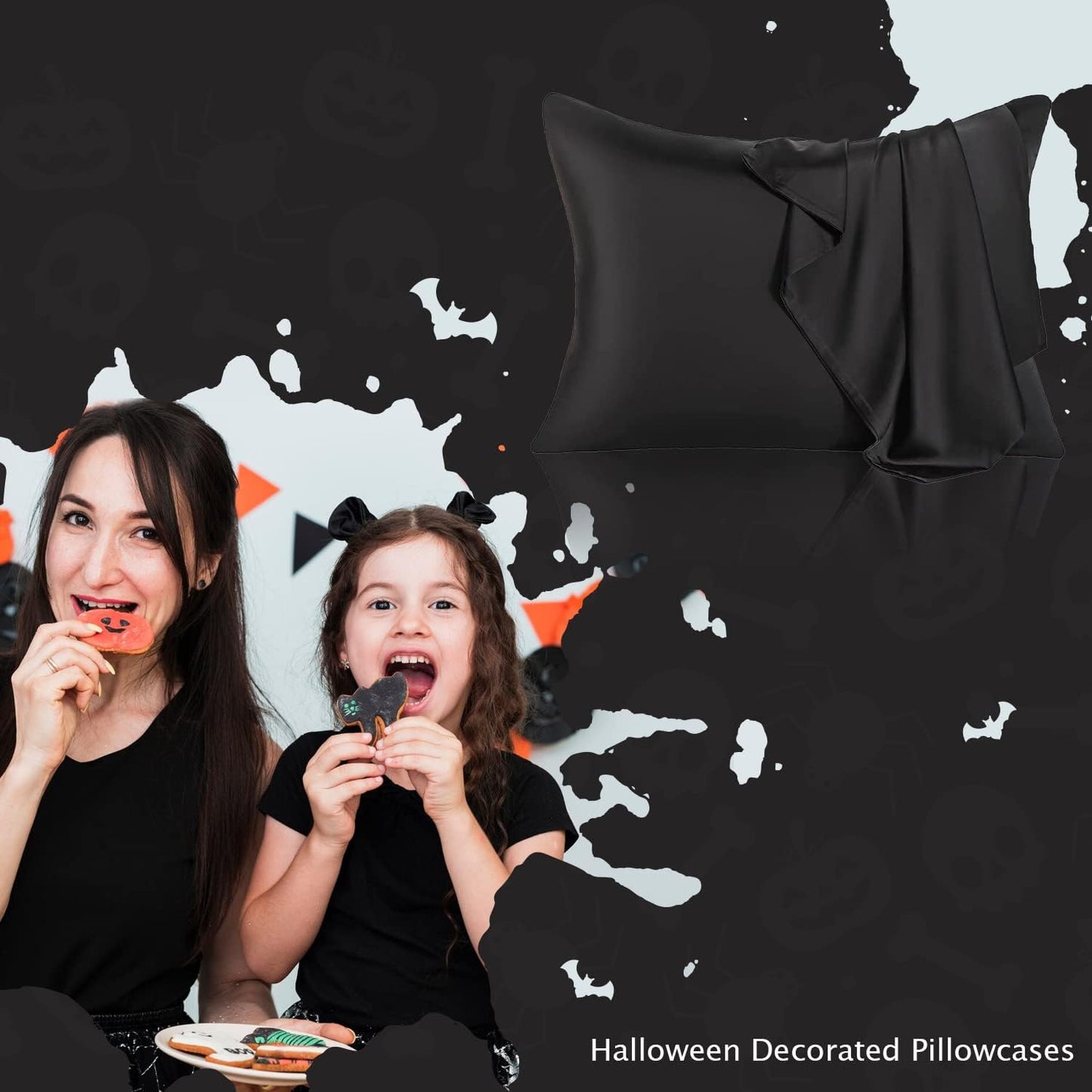 Mulberry Silk Pillowcase for Hair and Skin,Queen Size Cooling Silk Pillow Case with Hidden Zipper,Allergen Proof Dual Sides Soft Breathable Smooth Silk Pillow Cover for Women(Queen,Black)