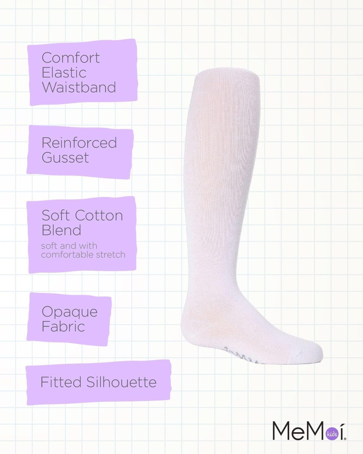 MeMoi Soft Pima Cotton Tights for Girls, Soft and Lightweight Opaque Tights for girls - Sizes 8 to 16