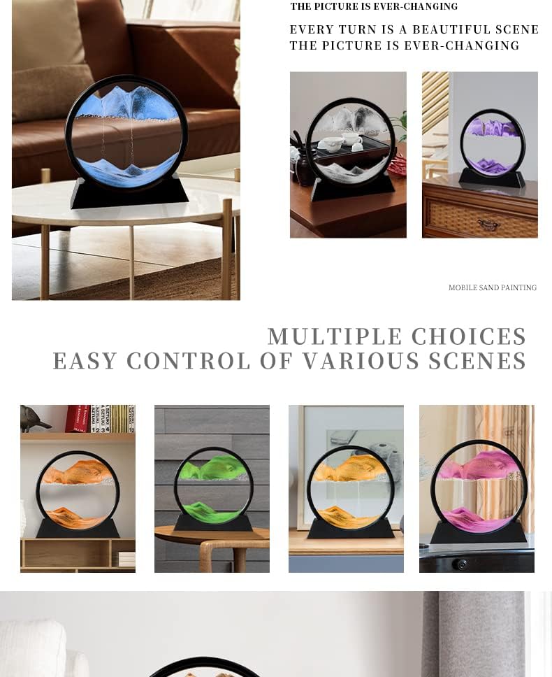 Moving Sand Art Picture 3D Deep Sea Sandscapes Sand Art Liquid Motion Bubbler Timer for Adult Kid Desktop Art Toys for Home Decor and Office(Round+Pink+7In)