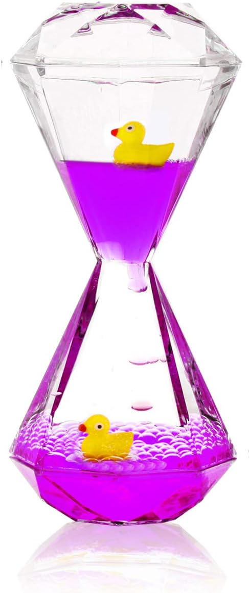YUE Motion Liquid Motion Bubbler Floating Sea Creatures, Diamond Shaped Liquid Timer for Fidget Toy,Autism Toys, Children Activity, Calming Relaxing and Home Ornament (Purple Liquid with Duck Toys)
