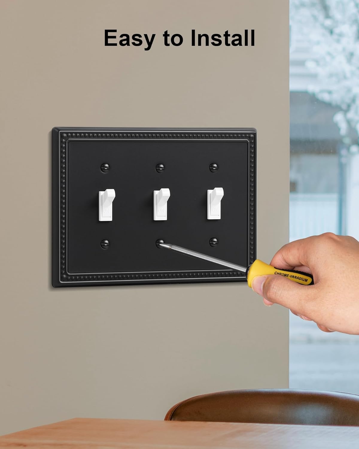 2-Pack Triple Toggle Light Switch Cover Plate, Pearls Decorative Switch Plate Covers, Black 3 Gang Metal Wall Plate, Corrosion Resistant