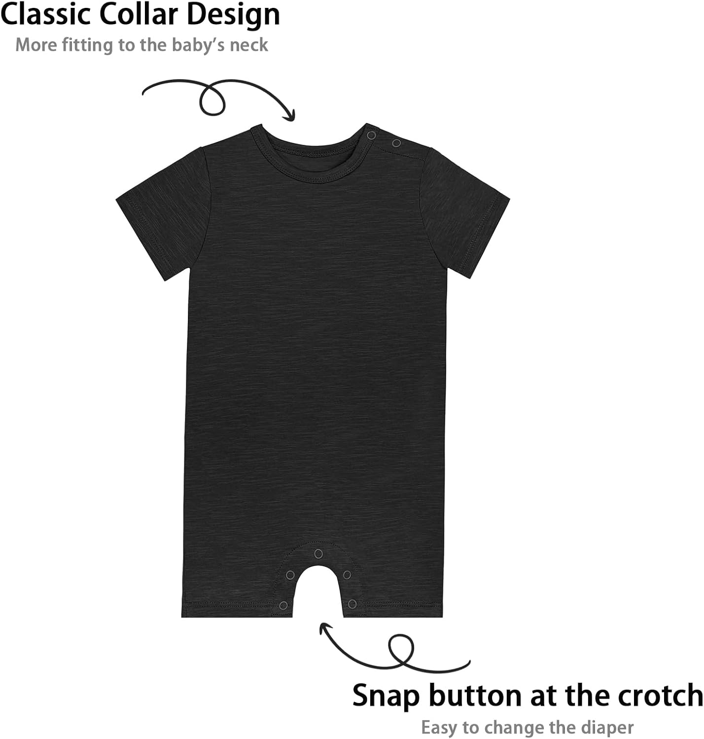 GUISBY Baby Short Sleeve Bodysuit Snap Crotch Closure Cotton Pajamas for Baby 3-Packs