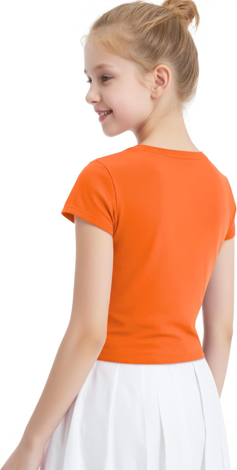 Auranso Girls Crop Tops Summer Short Sleeve Round Neck T Shirts Basic Tee for Kids