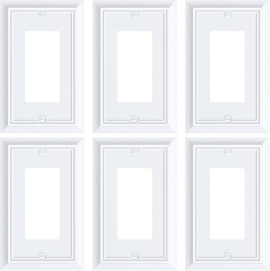 6-Pack Decorator Wall Plate Cover, Pure White Decorative Switch Plates and Outlet Covers, Durable Natural Bamboo Fiber Wall Plates for Electrical Outlets, Receptacle, GFCI Outlet, Dimmer Switch