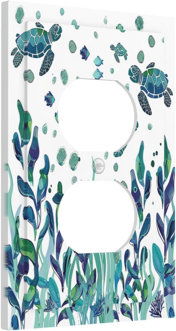 Outlet Covers Vibrant Turtle Seagrass Watercolor Painting 1 Gang Duplex Wall Plate Decorative Switch Plates Electrical Receptacle Faceplate Light Switch Cover for Bathroom living Room Decor