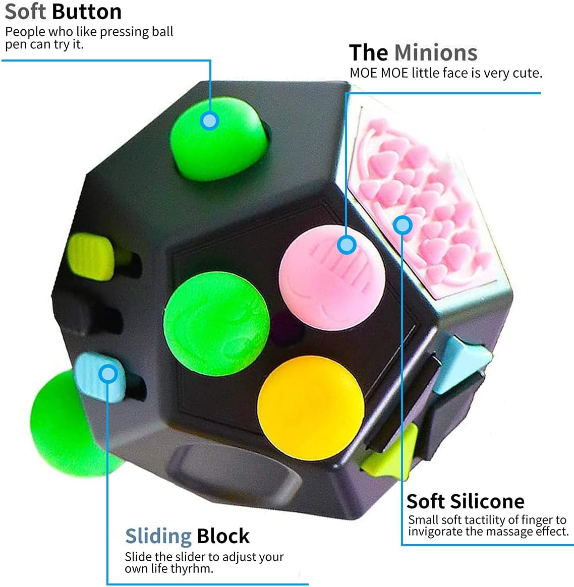 12 Sides Cube Toys,Fidget Toys Relieves Stress and Anxiety for Kids,Teens and Adults with ADD,OCD,ADHD,Autism (Black / B2)