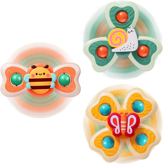 TOHIBEE 3PCS Suction Cup Spinner Toys for 1 2 Year Old Boys Spinning Toys Baby Toys 12-18 Months Sensory Toys for Toddlers 1-3 First Birthday Baby Gifts for 1 Year Old Girls