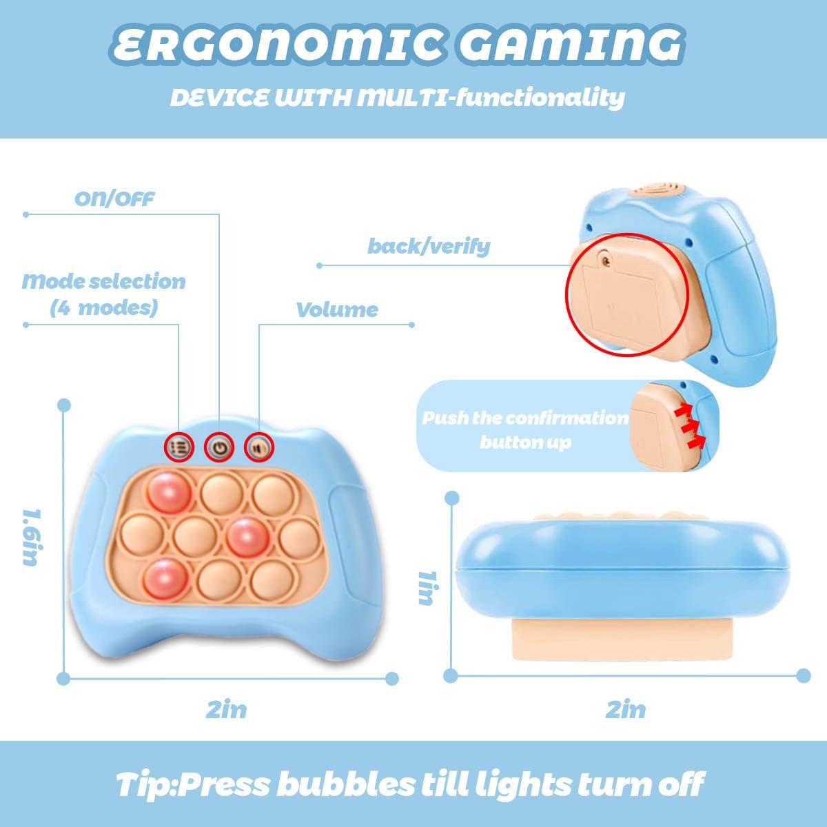 Pop Fidget Kids Quick Push Toy Game, Fast Push Handheld Games Toys for Ages 8-13,Bubble Stress Pop Light up Game, Birthday Xmas Gift,Autism Relief Relief For 3 4 5 6 7 8 9 Year Old Girls, Pink