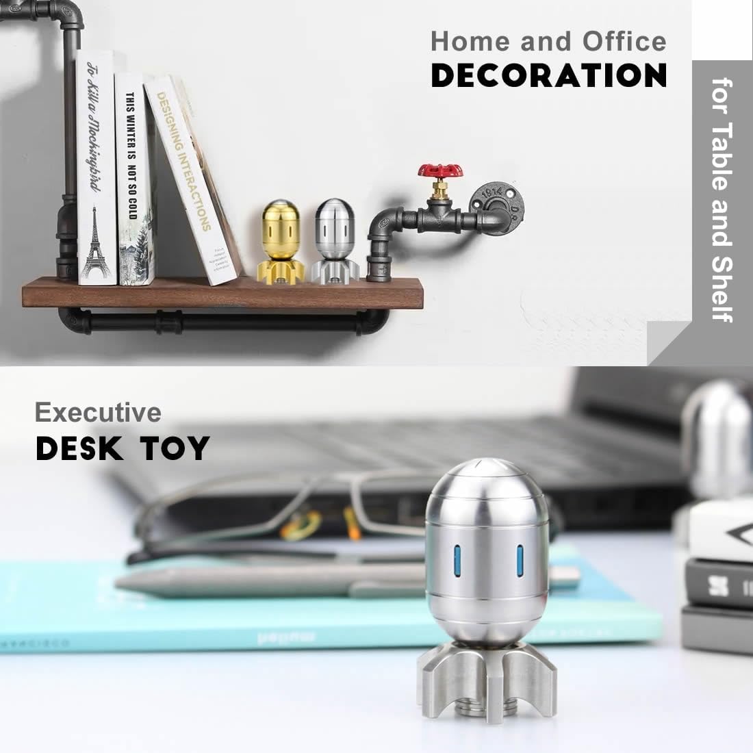 Atomic Bomb Fidget Toys, Metal Fidget Spinners, 3 in 1 Executive Desk Toy, EDC Clicker, Office Sculpture Home Decor, Stress Relief, Gifts for Teens Men Adults (Brass)