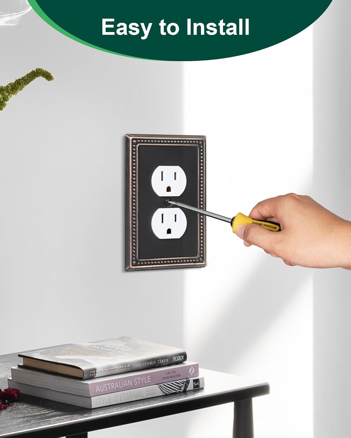 4-Pack Duplex Outlet Cover Plate, Aged Bronze Metal Wall Plates for Electrical Outlets, 1 Gang Receptacle Light Switch Cover, Pearls Decorative Switch Plates and Outlet Covers