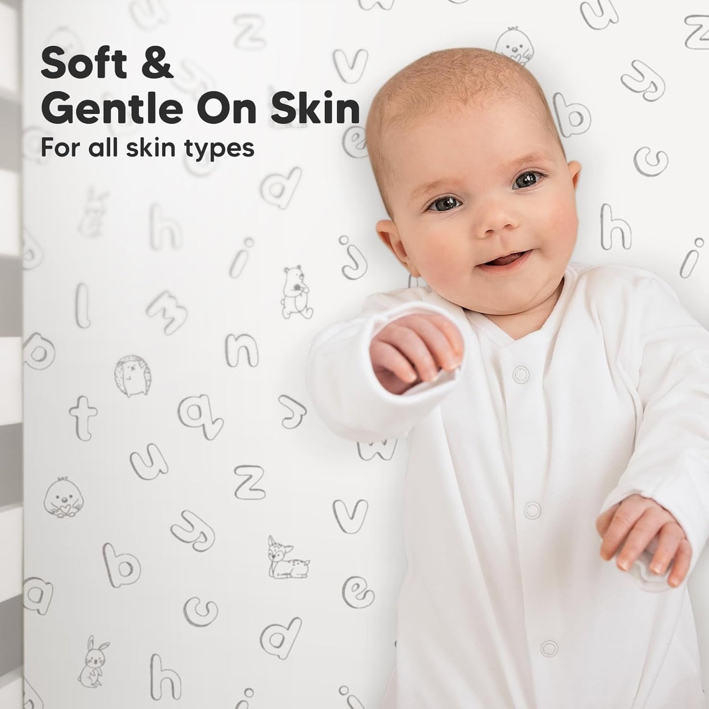 KeaBabies 2-Pack Organic Crib Sheets for Boys, Girls - 52x28 Fitted Crib Mattress Sheet Neutral, Breathable Jersey Cotton Cover for Baby Bed, Toddler Mattress, Soft & Cute Prints (ABC Land Sky)