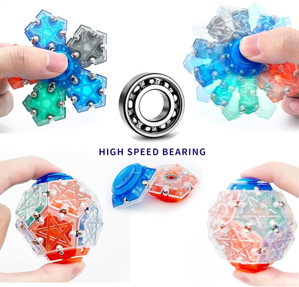 Magnetic Fidget Spinner Toys 14-Piece Set，Puzzle Balls Building Blocks，Stress Reduction and Anxiety Relief Hand Spinner for Adults Kids…
