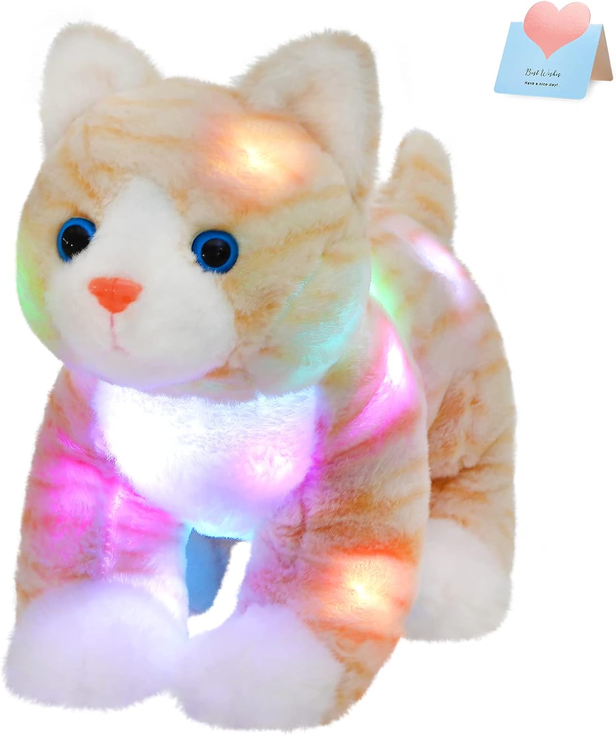 Glow Guards 14'' Light up Kitty Stuffed Animal Soft Realistic Cat Plush Toy with LED Night Lights Glow Birthday Children's Day Gifts for Toddler Kids