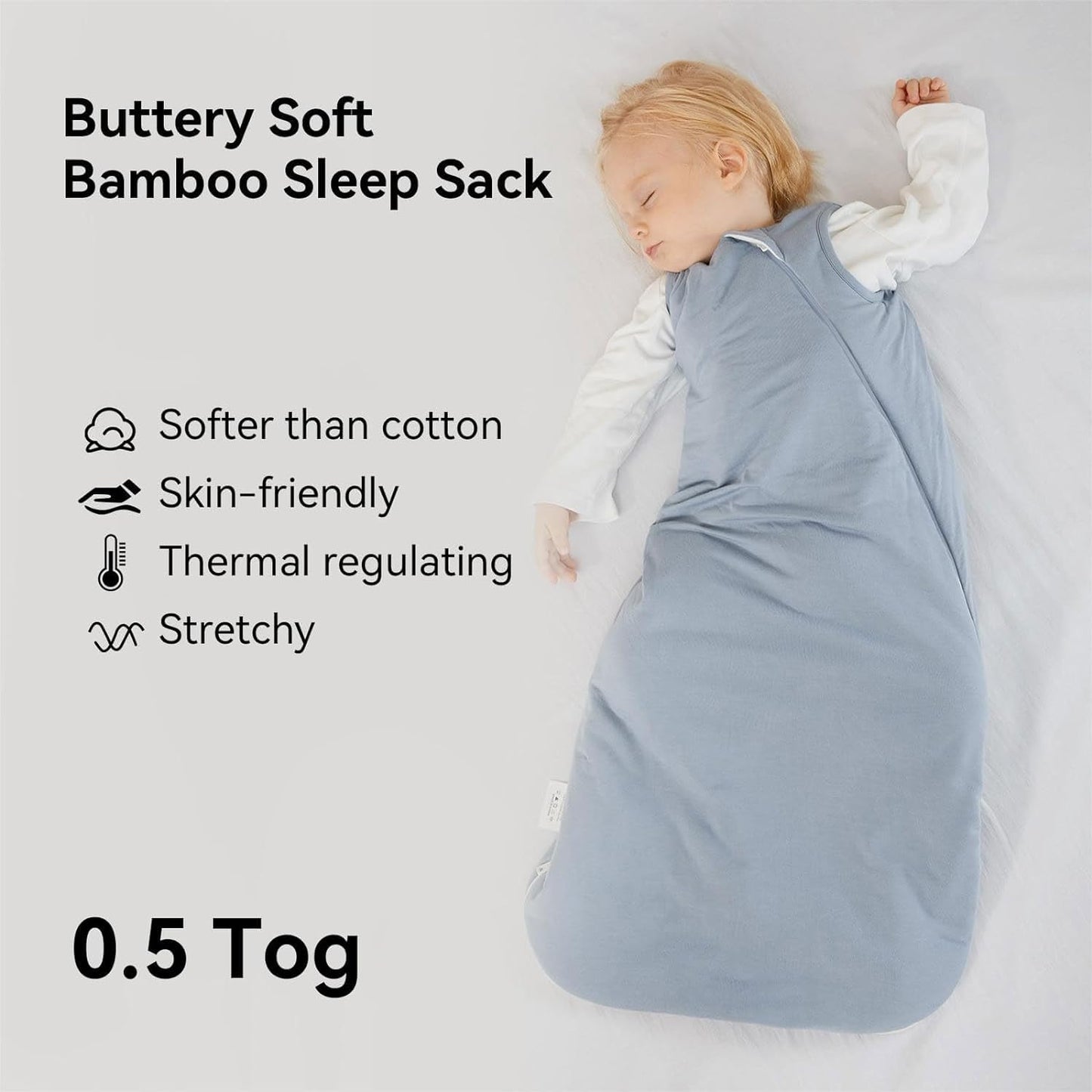BubblePanda Rayon Made from Bamboo Sleep Sack 0-6 Months 0.5 Tog Soft Newborn Sleep Sack 3-6 Months for Infant Babies 2-Way Zipper Wearable Blanket Baby 0-3 Months