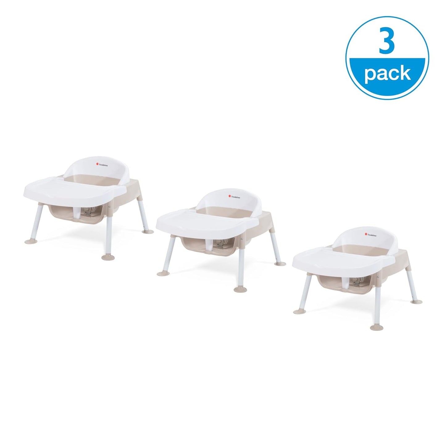 Foundations Secure Sitter Feeding Chairs Multipack, No-Tip Feet, 3-Point Adjustable Harness, Removable Tray, Easy to Clean, Stackable Feeding Chairs, 3 Pack (5 inch)