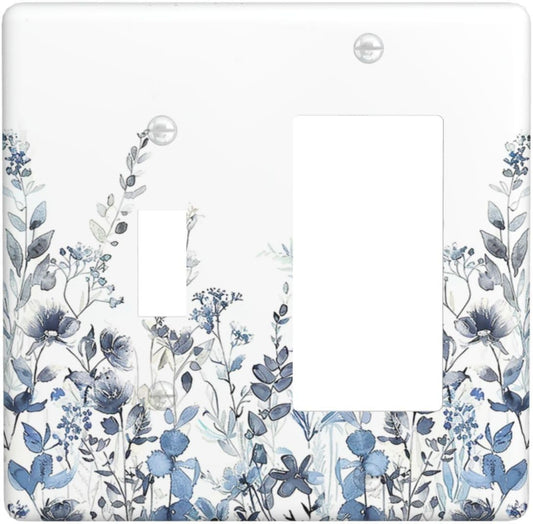 Outlet Covers Light Blue Watercolor Leaves Plant With Floral 1 Toggle 1 Rocker Combination Decorative Wall Plate Electrical Switch Plates Light Switch Cover Plate for Bedroom Bathroom Decor
