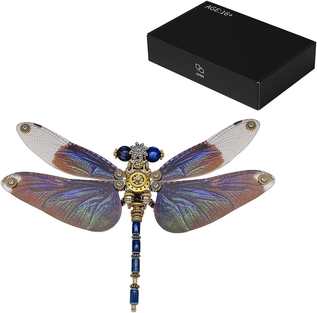 Keetopteep 3D Metal Puzzle for Adults, 200 Pieces Mechanical Dragonfly DIY Assembly Kit to Build, 3D Puzzle Handmade Craft Desk Ornament Toys (Color3)