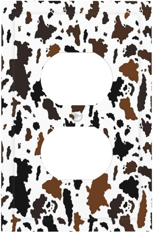 Outlet Covers Rustic Cowhide Highland Cow Milk Cow 1 Gang Duplex Light Switch Cover Decorative Switch Plates Electrical Receptacle Faceplate Wall Plate For Farmhouse Home Decor