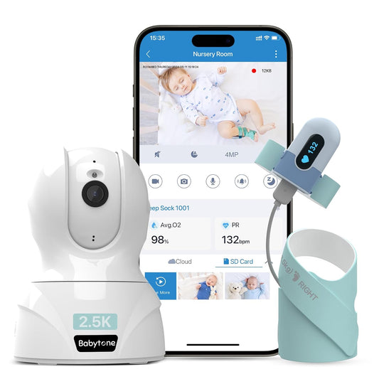 Babytone Baby Monitor - Smart Sleep Sock & 2.5K HD Camera, Track Heart Rate & Average Oxygen Level, Cry/Motion Detect, Two-Way Audio and Night Vision Baby Monitor with APP