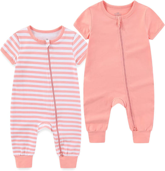Baby Boy Girl 2 Pack Romper Infant Short Sleeve 2 Way Zipper One Piece Jumpsuits Newborn Clothes 0-24 Months