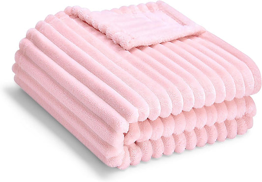 Soft Fleece Baby Blanket Ultra Cozy Pink Baby Blankets for Girls Warm and Lightweight Infant Toddler Newborn Receiving Gift with Reversible Stripes for Crib Stroller, 30x40 Inch, Light Pink
